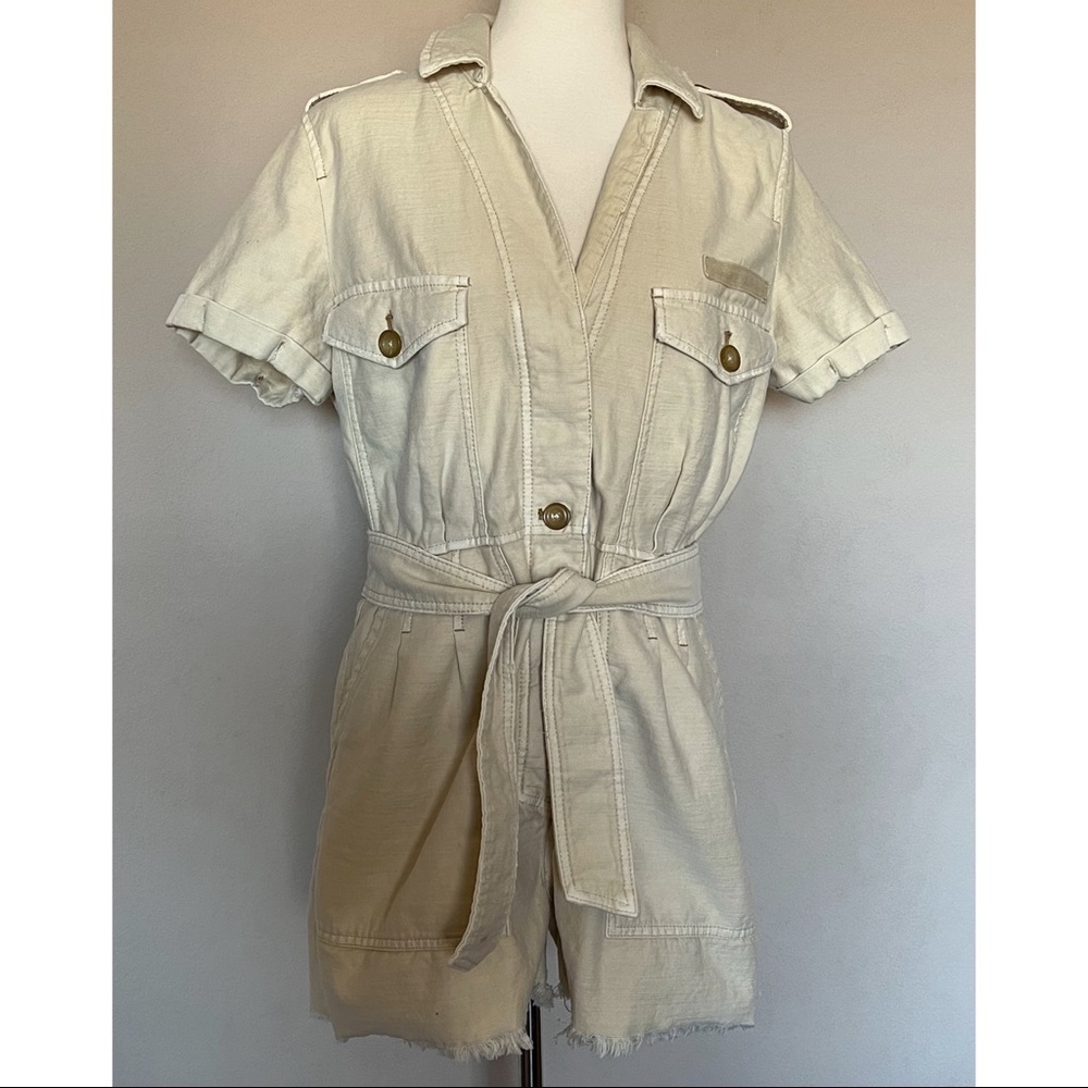 Free People Cream Short Sleeve Jumpsuit